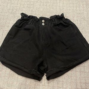 Princess Polly Open Road Black Denim Paper Bag Shorts